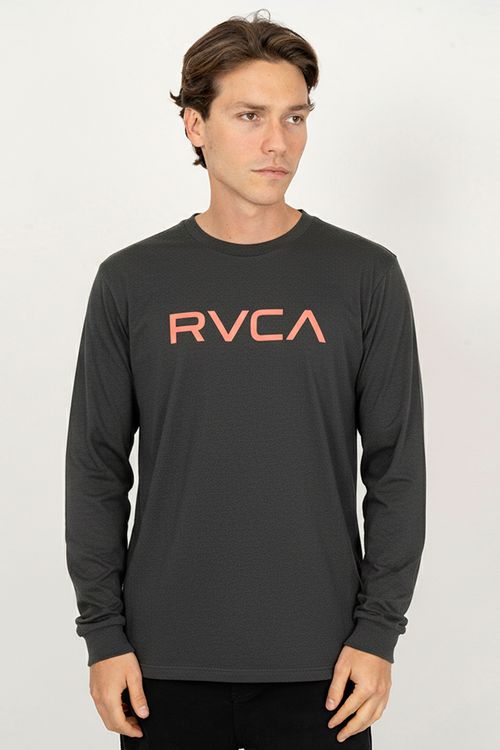 Camiseta Rvca M/L Big Ls Cinza Escuro Mescla